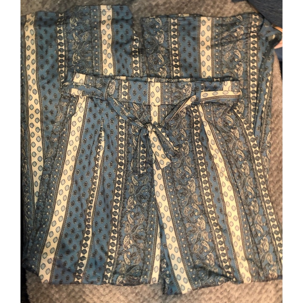EarthBound Striped Blue Paisley Slit Pants